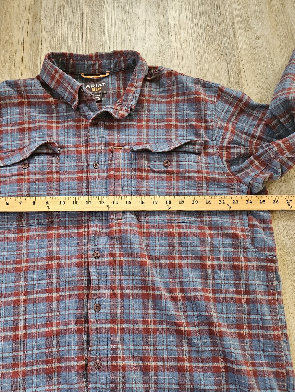 Ariat Rebar Men's Red and Blue Plaid Button-Up Heavyweight Flannel Shirt XL Tall - Picture 6 of 8